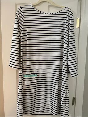 Cabana Life Navy & White Striped Casual Dress with Mint Pocket Trim NWOT